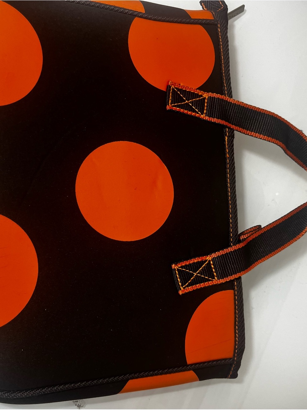 Hadaki Neoprene Laptop Sleeve Case Brown Orange Polka Dot Dual Handle Tech Bag - Picture 2 of 16